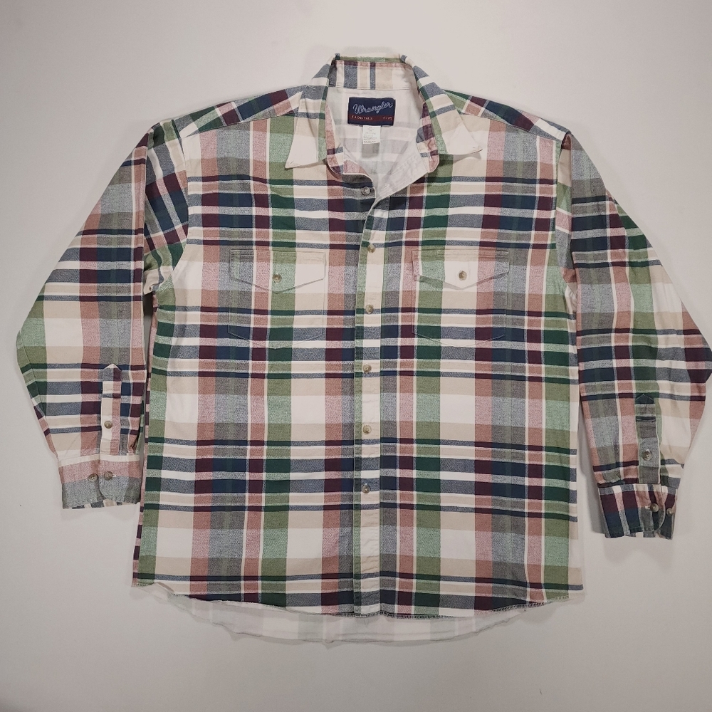 Wrangler Plaid Button Up Shirt X-Long Tails 17/35 XL 100% Cotton GUC!